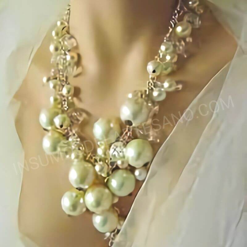 COLLAR DE PERLAS DE VIDRIO PERLADAS COLOR NATURAL 6 MM (-10% desc con transferencia) - Imagen 2
