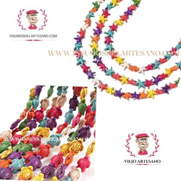 PIEDRAS RECONSTITUIDAS TORTUGAS Y ESTRELLA MULTICOLOR (1 TIRA)  (-10% con transferenicia)